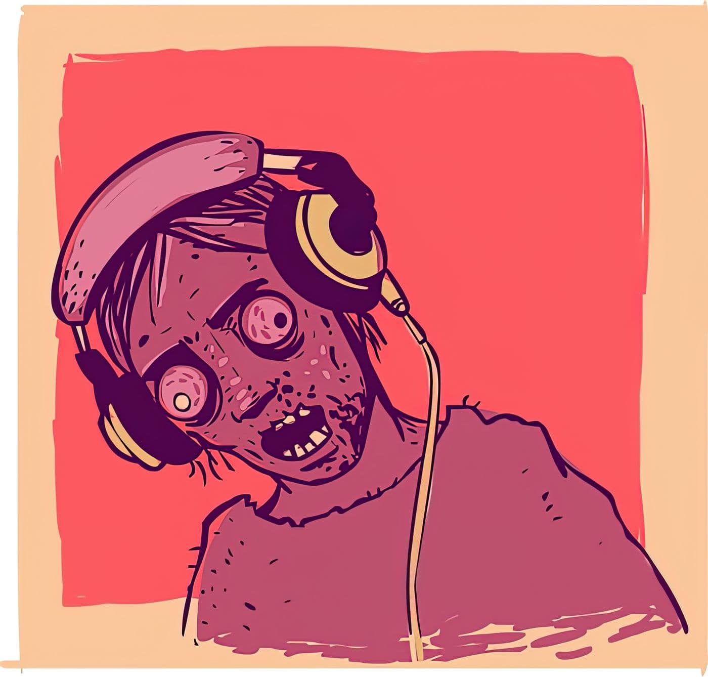 Headphones zombie by Pete Mitchell